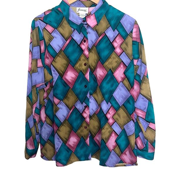 Vintage Womens Button Front Shirt Large Colorful Dopamine Dressing Artsy Pattern - Picture 1 of 7